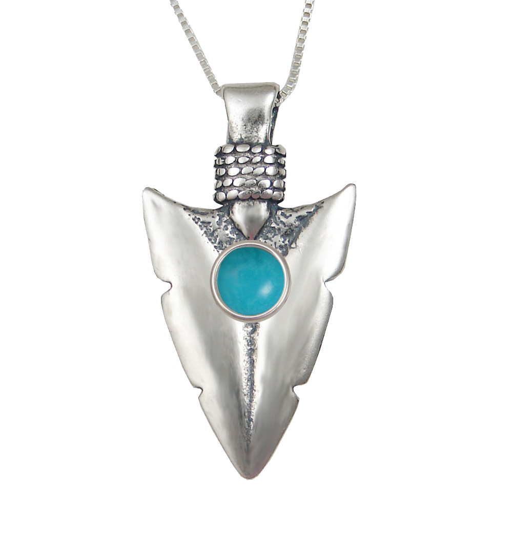 Sterling Silver Arrowhead of the Ancients Pendant With Turquoise
